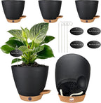 6 Inch Self Watering Pots for Indoor Plants(5-Pack) – Small Plastic Planters with Water Level Window, Drainage Holes & Detachable Trays, Indoor Outdoor Flower Pots for Herbs, Snake,Pothos(Black)