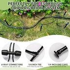 100FT 1/4 Inch Drip Irrigation kit Tubing Distribution Hose Tube for Garden Drip Irrigation System (Includes 2 Pack 6-Way Connector and 20pcs 1/4" Tee Splitters and End Plugs)