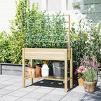 Outsunny Wooden Raised Garden Bed with Trellis, Elevated Planter Box with Storage Shelf, Drainage Holes and Liner, Outdoor Flower Box for Vegetables, Flowers, Herbs