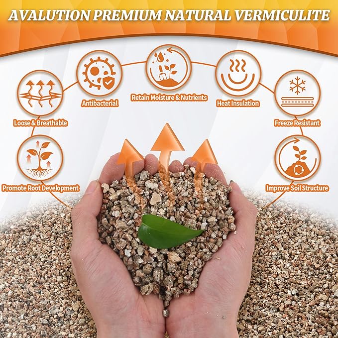 AVALUTION 3QT Vermiculite - Organic Vermiculite for Plants Horticultural Coarse Vermiculite Natural Soil Additive for Potted Plants Gardening Mushrooms Seed Starting