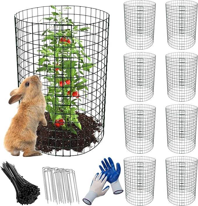 8 Pack Plant Protectors from Animals, 13.8"x 12" Wire Plant Protector, Wire Cages for Plants with Stakes and Cable Ties, Metal Plant Cages for Plants, Vegetables, Flowers