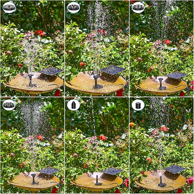 AISITIN Solar Water Pump for Water Feature Outdoor, DIY Solar Fountain Kit with 6 Nozzles and 9.8ft Power Cord, Solar Powered Water Fountain Pump for Bird Bath, Ponds, Garden, Fish Tank, 2 Packs