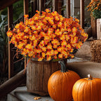 Artificial Flowers Outdoor Shrubs - Fake Plants UV Resistant No Fade Faux Plastic Greenery Home Garden Porch Patio Decoration Office Indoor (Orange)