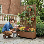 Casaphoria Metal Raised Garden Bed with Trellis and Wheels, 72"x47"x16" Arched Planter Box for Climbing Plants, Vegetables & Vines, Features Drainage Holes and Privacy Screen, Brown-Square