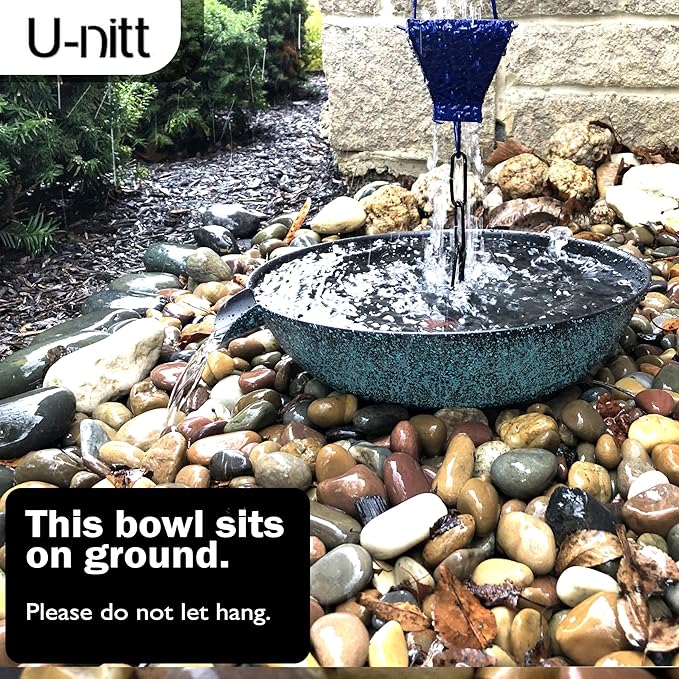 U-nitt 12" Spill Bowl Downspout Catch Basin for Rain Chain Anchoring & Stake | Rainwater Collection for Roof |Gutter Catch Basin | Good for Water Fountain & Birdbath | Black | Handles Heavy Rain