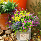 24 Bundles Artificial Fake Flowers Outdoor, 6 Styles UV Resistant No Fade Faux Plastic Greenery Shrubs Plants for Hanging Garden Porch Window Box Farmhouse Outside Decoration