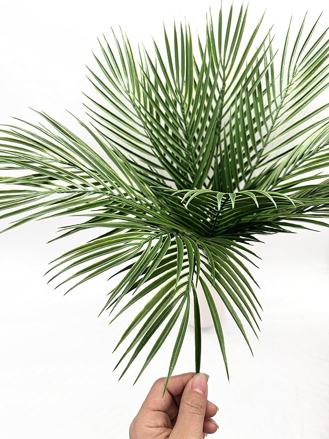 Artificial Tropical Palm Leaves Stems 12 Pcs, Fake Monstera Plants Areca Leaf Plants Faux Greenery Bushes Realistic Farmhouse Plant for Home Kitchen Garden Bathroom Decor Outdoor Indoor Decoration