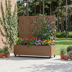 Casaphoria Metal Raised Garden Bed with Trellis and Wheels, 47"x47"x16" Planter Box for Climbing Plants, Vegetables & Vines, Features Drainage Holes and Privacy Screen, Brown-Star