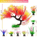 MyLifeUNIT Fish Tank Decorations, 15 Pack Artificial Aquarium Plants Tree Set for Fish Tank Decor (Pink Set)