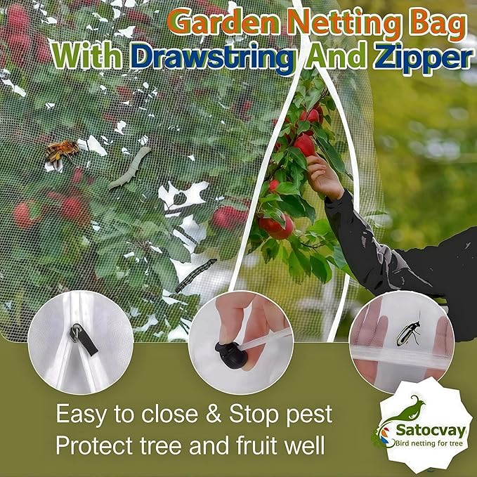 Fruit Tree Netting - Easy Install Plant Protection Cover, Reusable Garden Mesh Bag for Blueberry Bushes/Tomato - Block Birds/Insect/Squirrels (3, 10x10 FT)