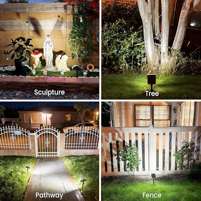 Solar Lights Outdoor Waterproof IP65, Super Bright LED with Lens, 6500K 2 Lighting Modes, Solar Powered Yard Garden Solar Spot Lights for Outside Landscape Auto On/Off -2 Pack