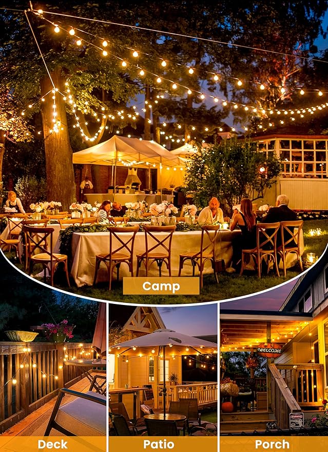 Brightown 58FT Solar String Lights Outdoor with Remote and 26 LED Shatterproof Bulbs, Dimmable & Timable, 3 Light Modes, Solar Patio String Lights Outdoor for Cafe, Garden, Deck, Outside Wedding