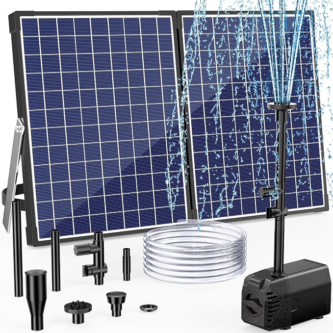 POPOSOAP 35W Solar Fountain Pump, 420GPH Solar Pond Pump with Dry-Run Protection, Solar Powered Water Pump with PVC Tubing, 17Ft Cord for Ponds, Garden, Hydroponics, Waterfall