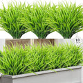 16 Pcs Artificial Plants Outdoor Fake Grass Faux Greenery Stems UV Resistant Plastic Plants Shrubs for Planters Patio Garden Front Porch Pathway Spring Summer Home Decor, Green