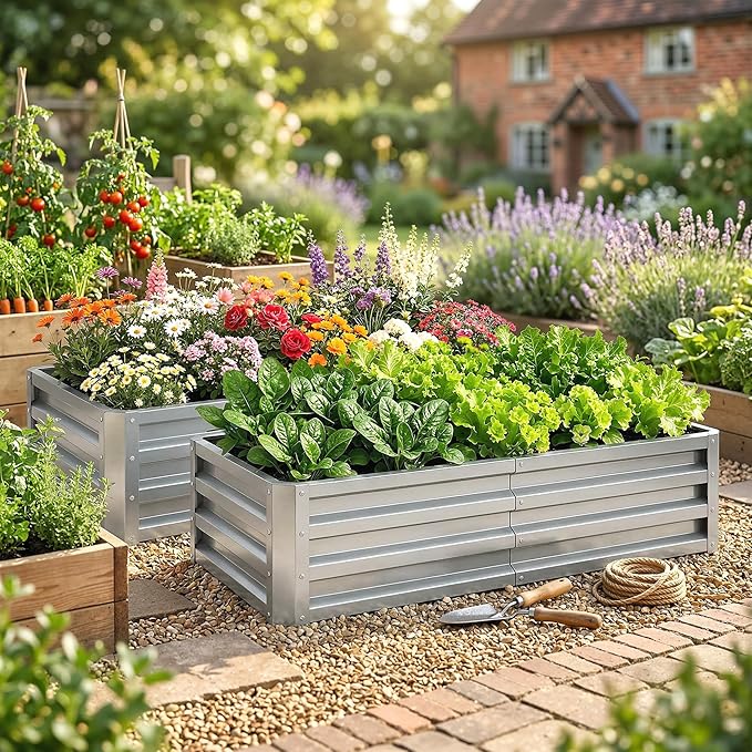 Outsunny Galvanized Raised Garden Bed, 4' x 2' x 1' Metal Planter Box, for Growing Vegetables, Flowers, Herbs, Succulents, Silver