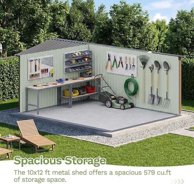 Patiowell 10 x 12 FT Outdoor Metal Storage Shed, Heavy-Duty Shed Storage with Lockable Doors and Steel Frame, Utility Tool Outside Large Storage Shed for Garden, Patio, Backyard, Brown