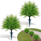 Yangrass Artificial Outdoor Fern Topiary Trees with Ground Spikes, Set of 2 Lifelike Faux Greenery Bush Fake Shrubs Indoor, UV Resistant Artificial Fern Plants for Front Porch Patio Garden Decor