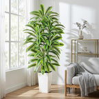 Artificial Dracaena Tree：6FT Faux Silk Tropical Yucca Floor Trees Realistic Fake Green Plant with Natural Wood Trunk & Lifelike Leaves for Home Office Decor Indoor & Outdoor (6FT,1-Pack,White)