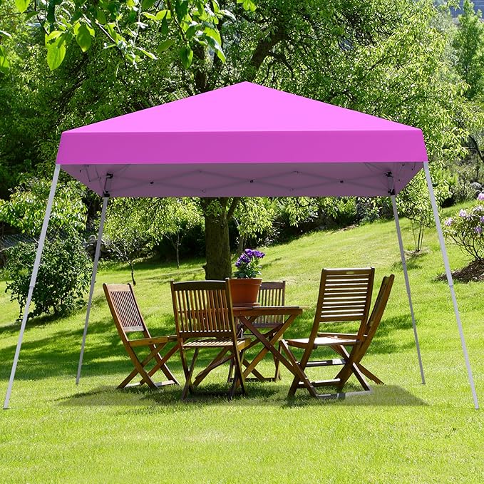 Canopy Tent, 10X10 FT Pop Up Canopy Outdoor Instant Tent Slant Legs with Carrying Bag, Portable Gazebo Shelter for Patio Deck Garden and Beach - 8X8 FT Canopy Cover (Pink)