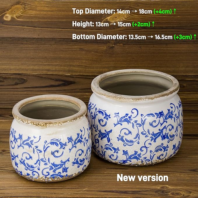 Dosayes Large Ceramic Pot for Planters, Ice Crack Glazed Flower Pot with Drainage Holes,5.91inch Vintage Planters for Indoor and Outdoor (Blue)