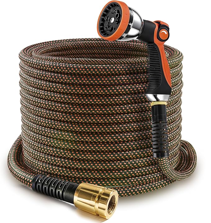 Garden Hose 25FT, Water Hose with Solid Brass Fittings, Kink Free & Burst Resistant，Lightweight for Watering, Car Washing, Yard Cleaning