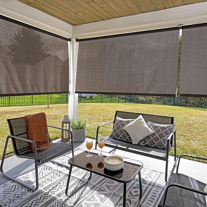 Coolaroo Outdoor Roller Shade with Wand - 90% UV Block Breathable Light Filtering Shade for Patio or Porch, Fade-Resistant, Easy-Clean Fabric, 6ft x 6ft, Mocha