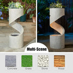 Glitzhome Outdoor Water Fountain with LED Light, Decorative Tiered Curved Waterfall Fountain with Stone Planter, Faux Terrazzo Spiral Shaped Outdoor Fountains for Garden Deck Patio Porch, 31.25”H
