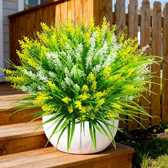 Artificial Plants Outdoor, 20 Pcs Artificial Flowers Outdoor Fake Plants UV Resistant Fake Flowers, Plastic Faux Flowers Shrubs Greenery Plants for Home Garden Patio Porch Window Box Decor