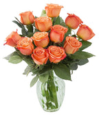 KaBloom - Bouquet of 12 Fresh Orange Roses (Farm-Fresh, Long-Stem) with Vase - Fresh Flowers for Birthday, Valentine's & Mother's Day