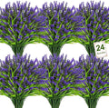Bassion 24 Bundles Artificial Flowers for Outdoors, Fake Lavender Flowers with Monkey Grass UV Resistant Plastic Faux Plants for Outside Hanging Planter Window Box Garden Patio Front Porch Home Decor