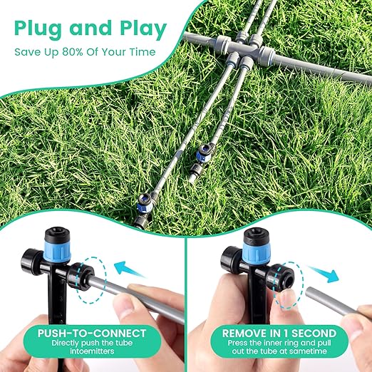 240FT Quick-Connect Drip Irrigation System, Garden Watering System 1/4" & 1/2" Fast-Lock Tubing, Adjustable Nozzles Emitters for Outdoor Raised Garden Beds,Greenhouse, Lawn, Patio