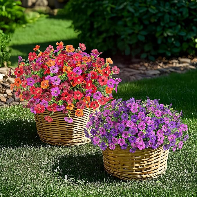 INXUGAO Artificial Fake Flowers Plants for Outdoor Spring Summer Decor, 12 Bundles Faux Silk Flowers for Outdoor Outside Planter Colorful Daisy UV Resistant Look Real for Front Door Porch Patio Yard