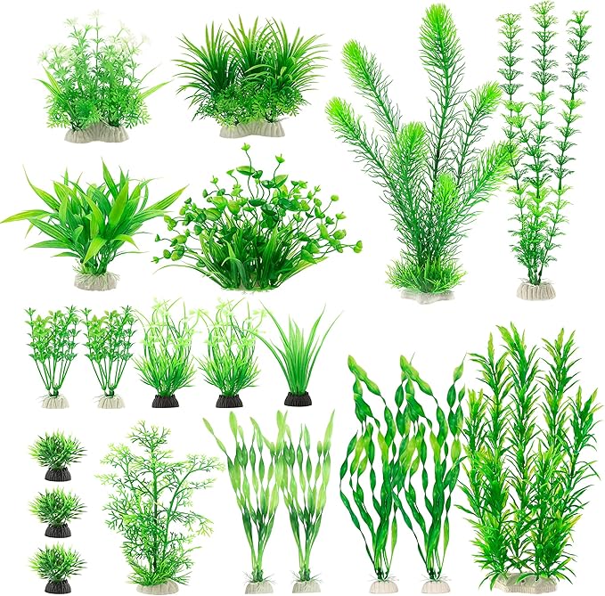 MyLifeUNIT Aquarium Plants, 20 Pack Artificial Fish Tank Plants for Aquarium Decorations (Green)
