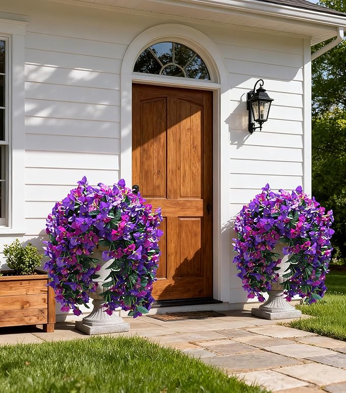 HyeFlora Bougainvillea Artificial Hanging Flowers Plants for Outdoors Decoration, 2pcs Fake Flowers Silk Bougainvillea Vines Realistic UV Resistant Faux Flowers for Outdoor Planters Porch Patio, Mix