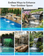 POPOSOAP Pond Waterfall Kit with Colorful LED Lights & 1200GPH Pond Pump, APP & Remote Control, Auto Timer, Pond Waterfall Spillway with 9.8FT Corrugated Tube for Pool, Garden, Patio, Backyard-P46DC