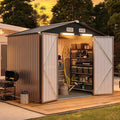 Aoxun 8x6FT Outdoor Storage Shed with Floor Galvanized Steel Shed with Magnetic Sensor Light Metal Garden Shed for Bike/Generator/Tool Storage (Brown)
