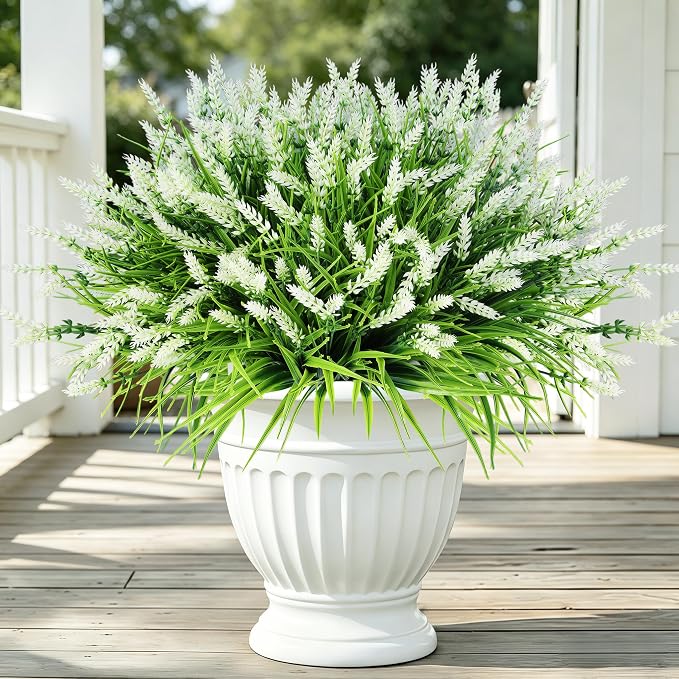 Faux Flowers for Outdoor Planters – 20 Bundles Fake Plants Outdoor, UV Resistant Artificial Plants & Flowers with Fake Monkey Grass, Faux Outdoor Plants for Porch Patio Garden Decor