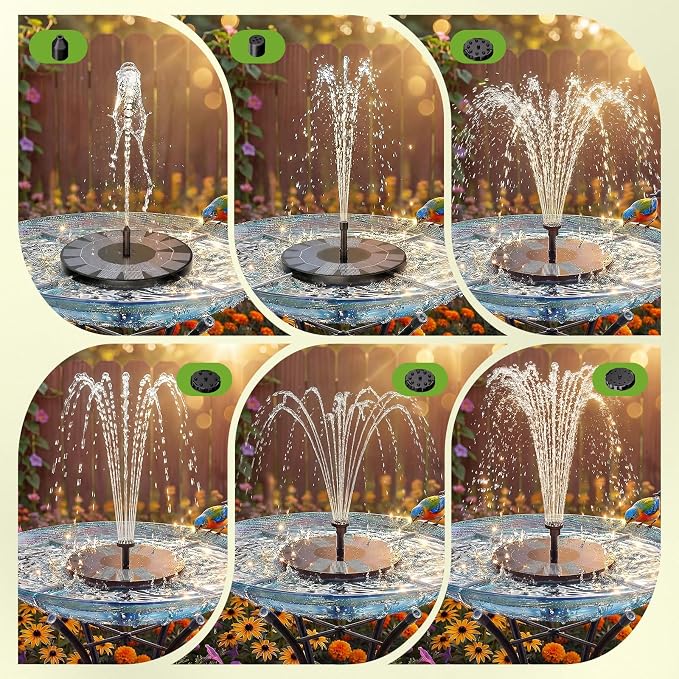 AISITIN 2.5W Solar Bird Bath Fountain Pump, Solar Fountain Pump for Bird Bath with 6 Nozzles, 6.7" Solar Powered Water Fountain Pump for Garden, Ponds, Pool, Fish Tank, Aquarium and Outdoor