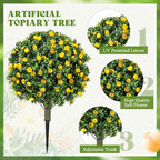 Lunmon 2 Pack 24" Artificial Topiary Ball Plants Trees with Flowers, Outdoor Fake Topiary Plants with Ground Spike, UV Resistant Faux Bushes for Indoor Outdoor Front Door Decor(Yellow,Rose)