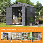 UDPATIO Resin Storage Shed 8 x 6 FT, Plastic Outdoor Storage Shed with Floor Outdside Storage Garden Patio Sheds with Lockable Door for Bike, Garbage Can, Tool, Dark Grey