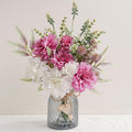 LUEUR Artificial Dahlia Flowers with Vase – Rose Red Faux Flower Arrangement, Romantic Floral Centerpiece Table Decorations for Coffee Table, Dining Room, Living Room & Farmhouse Spring & Summer Decor