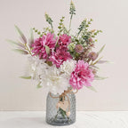 LUEUR Artificial Dahlia Flowers with Vase – Rose Red Faux Flower Arrangement, Romantic Floral Centerpiece Table Decorations for Coffee Table, Dining Room, Living Room & Farmhouse Spring & Summer Decor