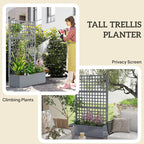 Outsunny Galvanized Raised Garden Bed with Trellis, Metal Planter Box with Drainage Holes, Outdoor Privacy Screen for Climbing Plants, Vegetable, Vines, 43" x 16" x 70", Gray Wood Effect