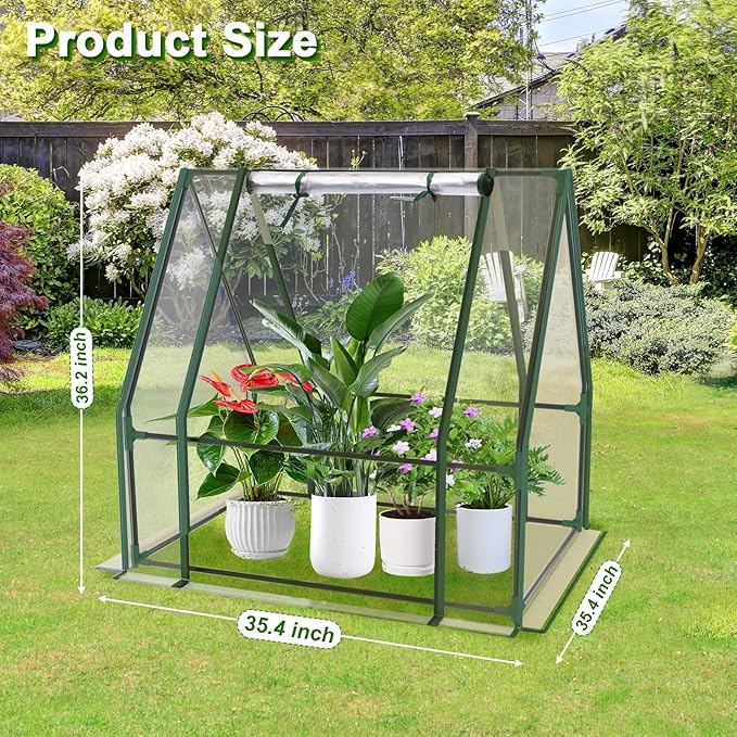 Outdoor Greenhouse with Screen Door,Outside Heavy Duty Walk in Green House for Garden Plants UV Protection Thermostatic Waterproof (Green, 35x35x36 Inch)