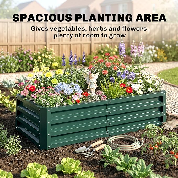 Outsunny Galvanized Raised Garden Bed, 4' x 2' x 1' Metal Planter Box, for Growing Vegetables, Flowers, Herbs, Succulents, Green
