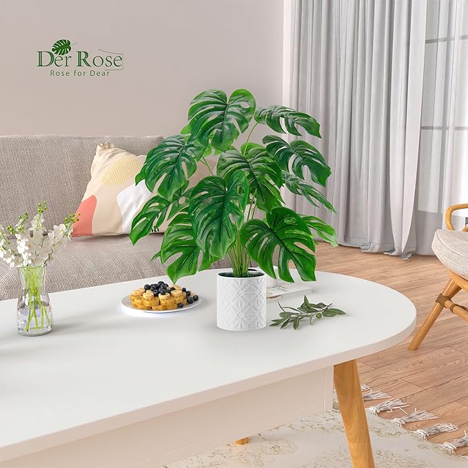 Der Rose Artificial Plants Indoor Large 28'' Fake Monstera Faux Potted Plants Indoor Tall for Home Farmhouse Bedroom Living Room Decor