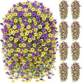 Artificial Hanging Flowers for Outdoors Spring Summer Decoration, 8PCS UV Resistant Silk Fake Hanging Plants for Patio Porch Front Yard Window Garden Indoor Decor(Purple&Yellow,8PCS)
