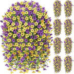Artificial Hanging Flowers for Outdoors Spring Summer Decoration, 8PCS UV Resistant Silk Fake Hanging Plants for Patio Porch Front Yard Window Garden Indoor Decor(Purple&Yellow,8PCS)