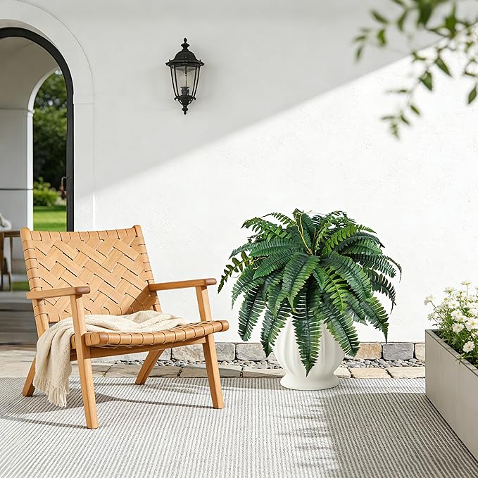 Der Rose 4 Pack 45 inch 60 Leaves Fake Ferns Large, UV Resistant Artificial Plants Outdoor Faux Boston Ferns Bush Plants for Home Porch Patio Hanging Decor