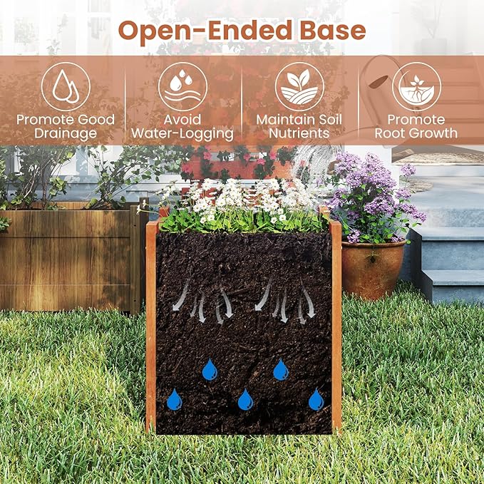 HAPPYGRILL Raised Garden Bed with Trellis, Outdoor Elevated Planter Box w/Trellis, Open-Ended, for Climbing Plant Vine Flower Vegetable, Freestanding Privacy Planters for Patio Yard, 16"x16"x48" (1)
